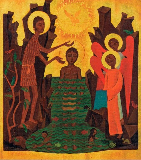 Icon on wood, 385 medium size - Baptism