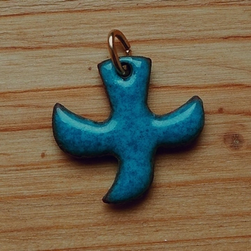 Kreuz („Taube“) - Emaille-Anhänger mit Kordel (73) - türkisblau