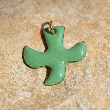 Kreuz („Taube“) - Emaille-Anhänger mit Kordel (P31) - grün