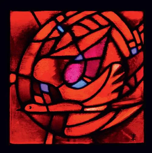 Product Icon on wood, small - Stained-glass window: Pentecost Image
